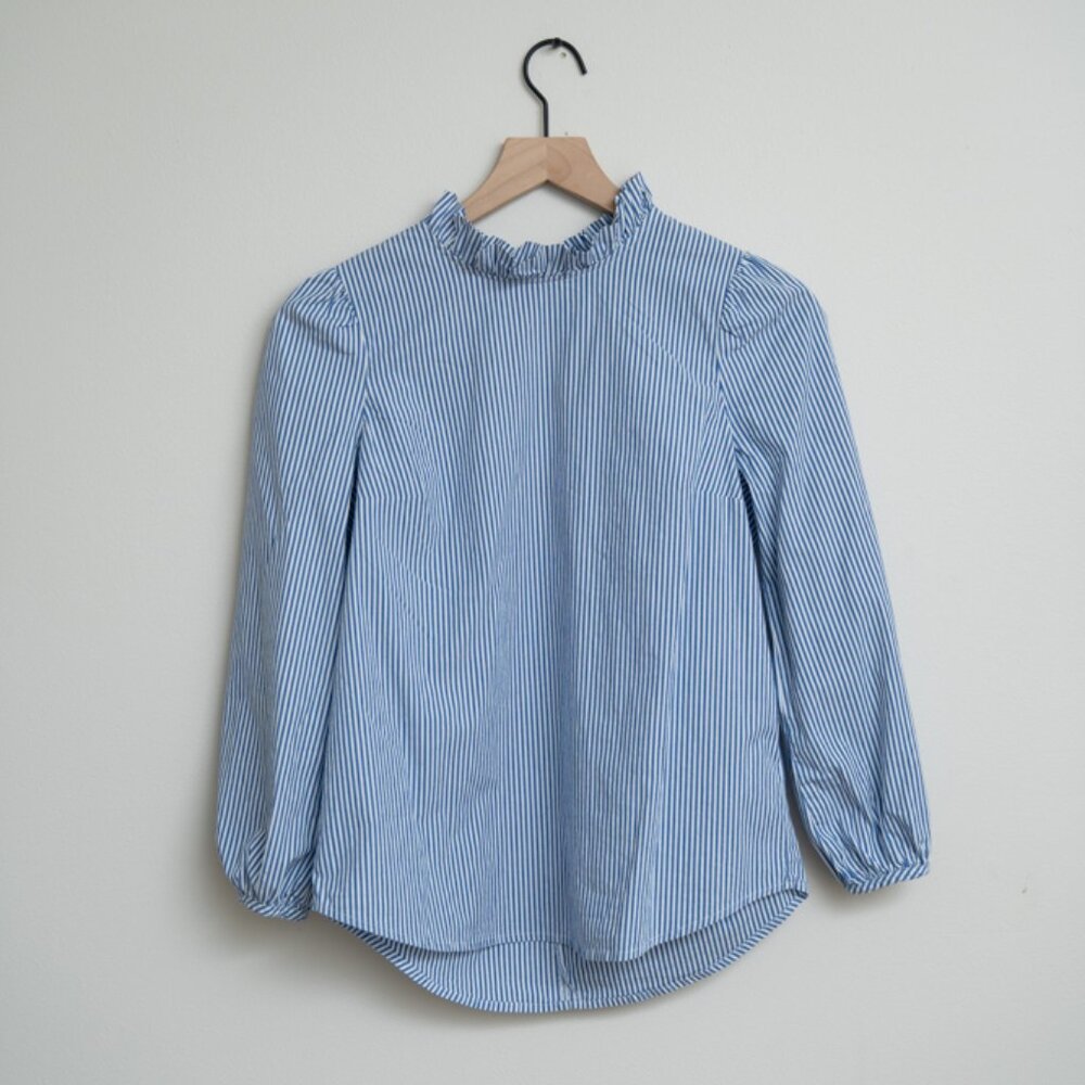 J. Crew Striped Blouse with Ruffle Neck
